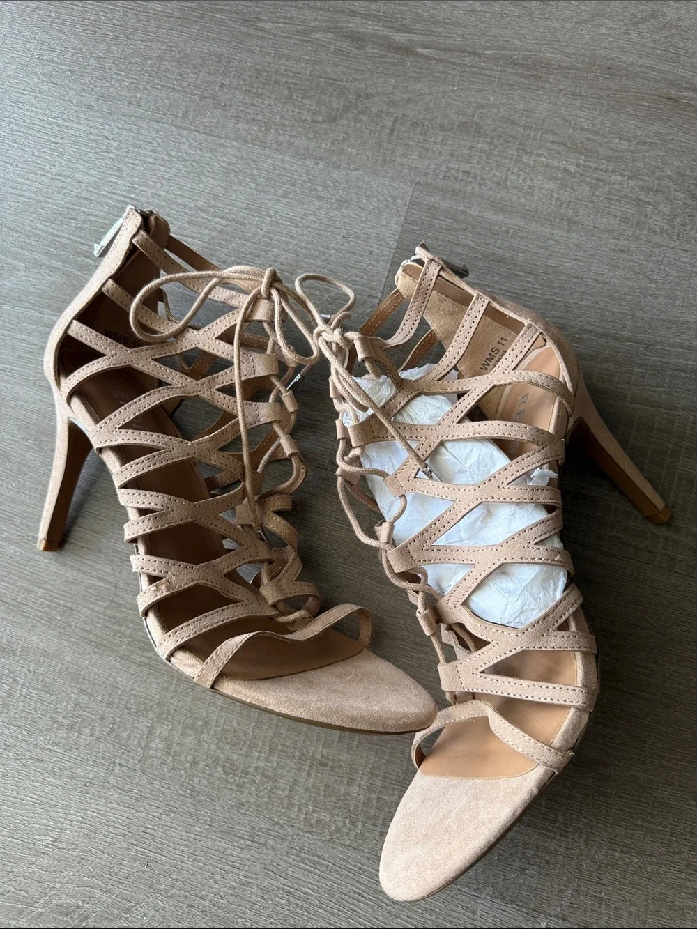 Report Nude/Tan Lace-Up Strappy High Heel Sandals